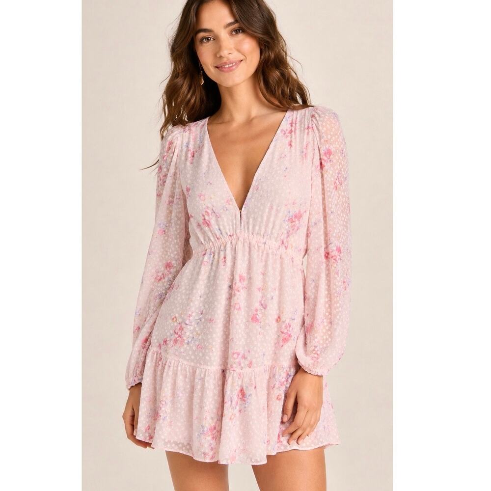 LoveShackFancy Siriana Mini Dress Light Pink Floral Silk-Blend P 00 NWT